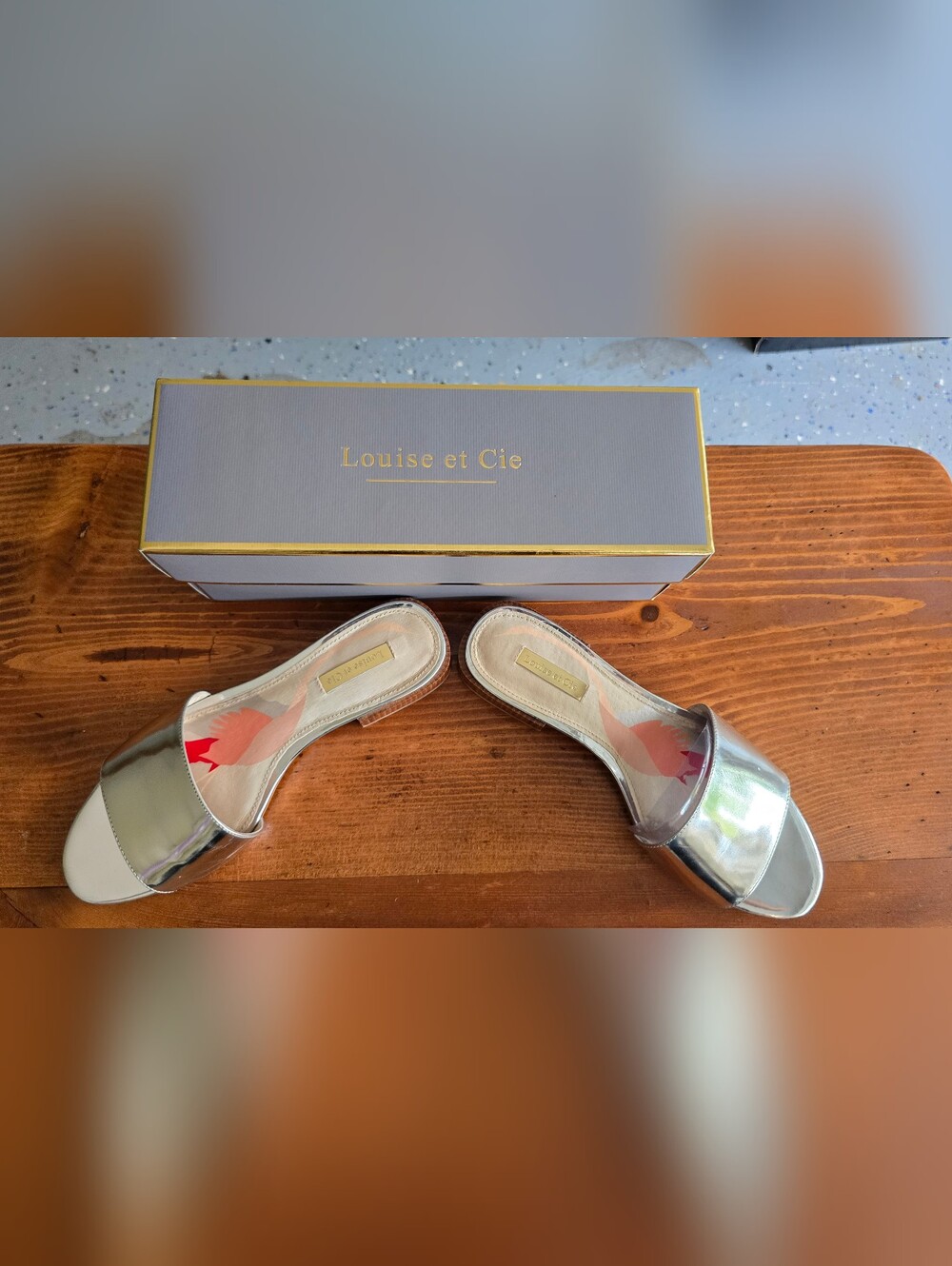 Louise et Cie Womens Clear Slide Mules with Silver Footbed